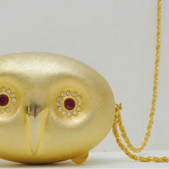 VINTAGE BRASS/GOLD OWL FACE CLUTCH/PURSE RARE MADE IN ITALY ONE OF A KIND - Picture 2 of 5